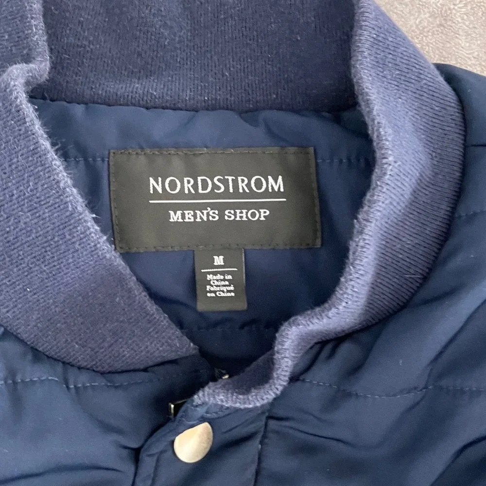 Nordstrom Men's Shop Navy Blue Quilted Puffer Vest‎ Snap Front Size M Medium
